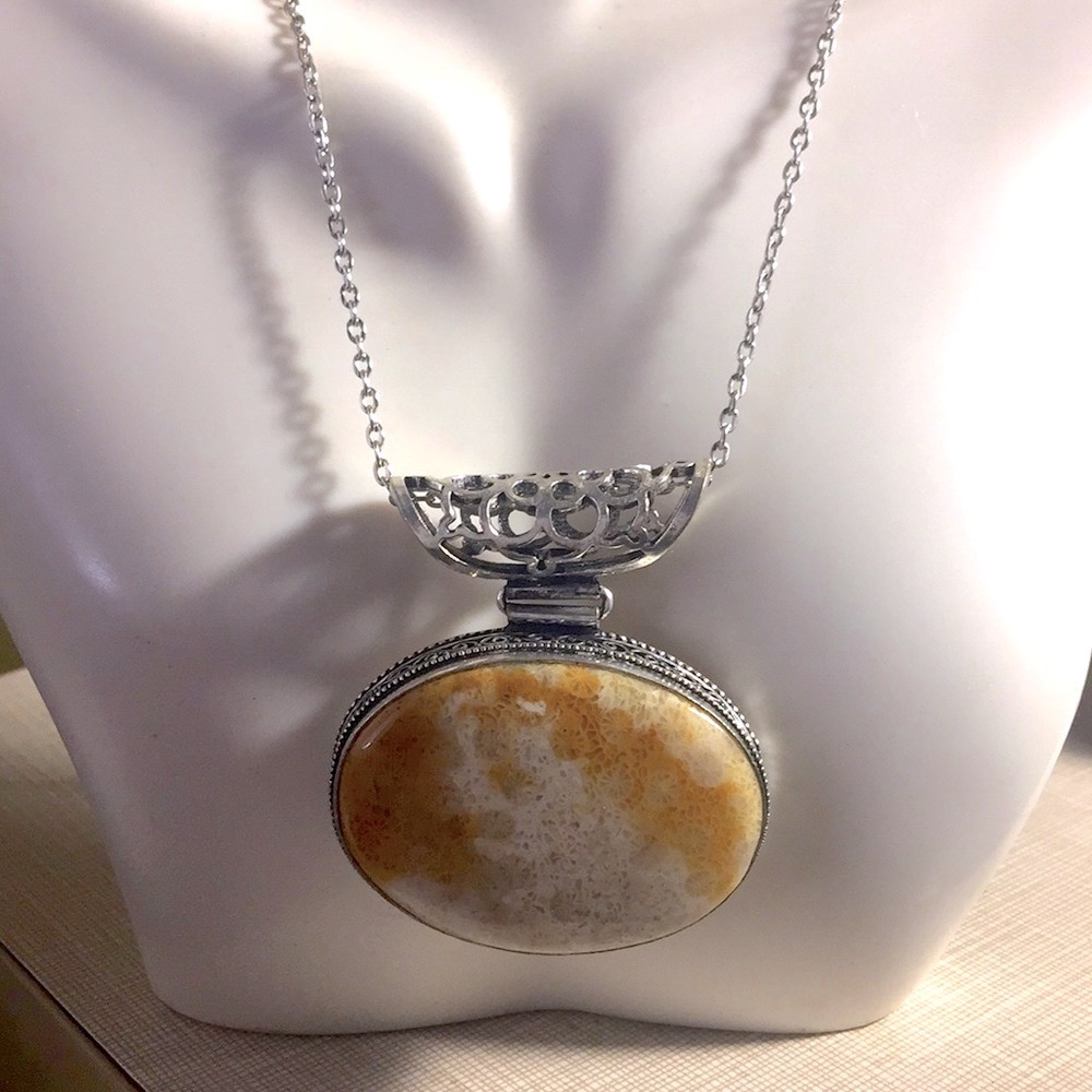NEW chrysanthemum Coral Fossil big  pendant with chain only